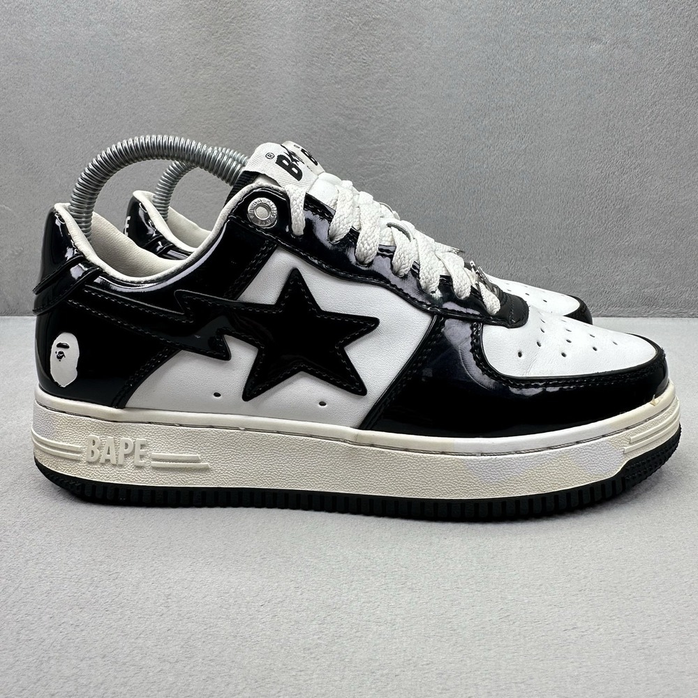 Womens Size 7 A Bathing Ape Bape Sta Low Shoes Black / White Leather Designer